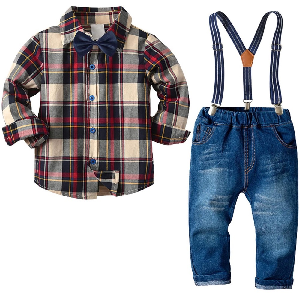 Boys Suspender Outfits Toddler 4PCS Clothing Set